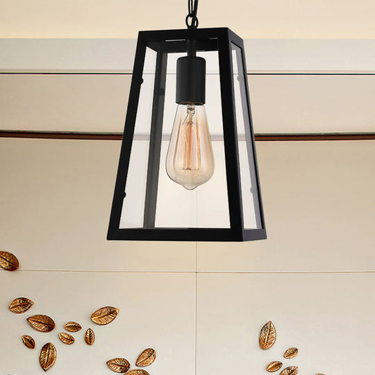 Industrial Trapezoid Pendant Light with Clear Glass & Black Finish, 7"/12" Wide