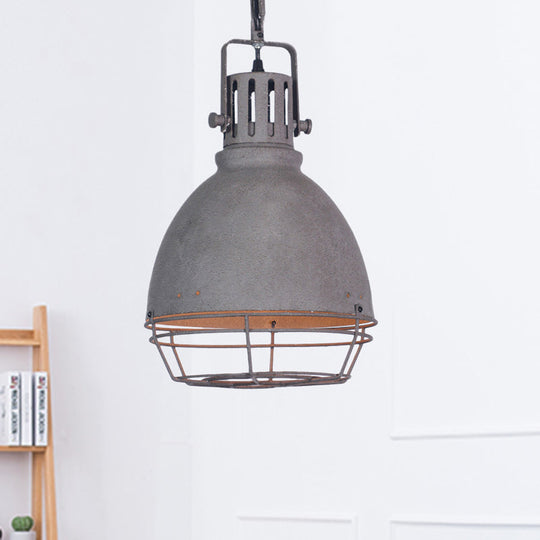 Wrought Iron Pendant Lighting with Bell/Dome Shade - Industrial 1 Light Hanging Lamp in Grey