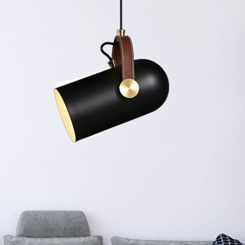 Stylish Metallic Bell Pendant Light With Adjustable Leather Strap In Black