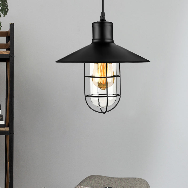 Nautical-Style Wire Guard Pendant Lighting: 10.5"/11"/14.5" Wide, Black Cone Metal Ceiling Light with 1 Bulb