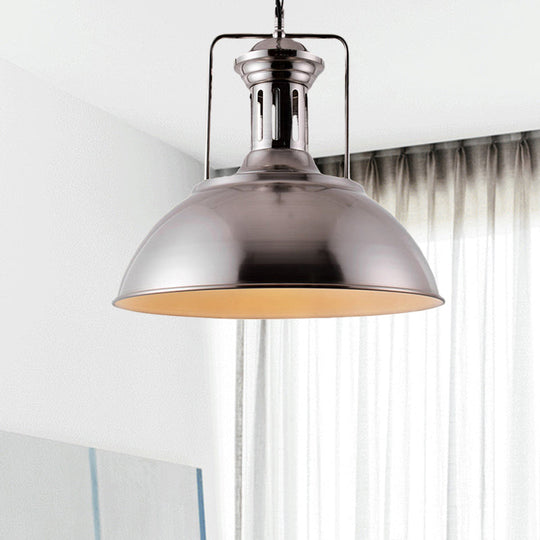 Industrial Dome Pendant Lamp 1-Light Ceiling Light Nickel/Chrome Finish For Kitchen