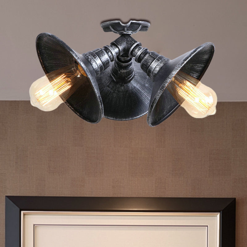 Antique Bronze/Aged Silver Ceiling Light with Stylish Wrought Iron Finish - 3 Heads Semi Flush Mount for Foyer