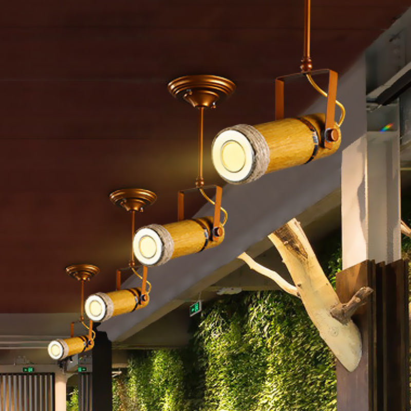 Semi Flush Lodge Light: Stylish Wood, Metal, and Bamboo Adjustable Ceiling Fixture for Restaurants - 1/2/3-Light Tube