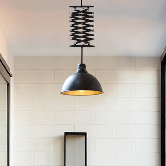 Industrial Style 1 Bulb Metal Dome Ceiling Light - Extendable Pendant for Balcony - Black/White