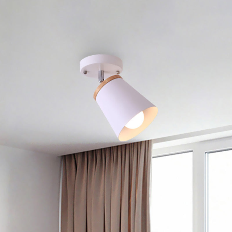 Metal Rotatable Semi Flush Mount Light in White - Modernistic Tapered Shade - Ideal for Living Room