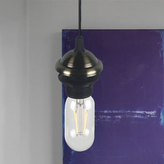 Bronze/Brass Industrial Mini Pendant Light with Adjustable Height - Bare Bulb, 1-Light Metal Hanging Lamp