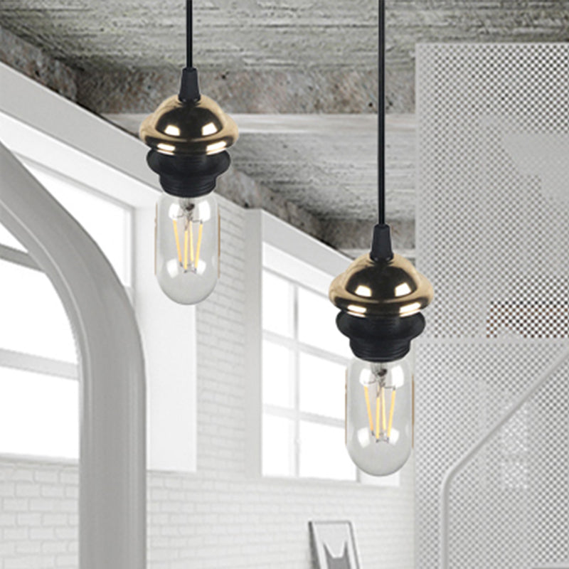 Bronze/Brass Industrial Mini Pendant Light with Adjustable Height - Bare Bulb, 1-Light Metal Hanging Lamp