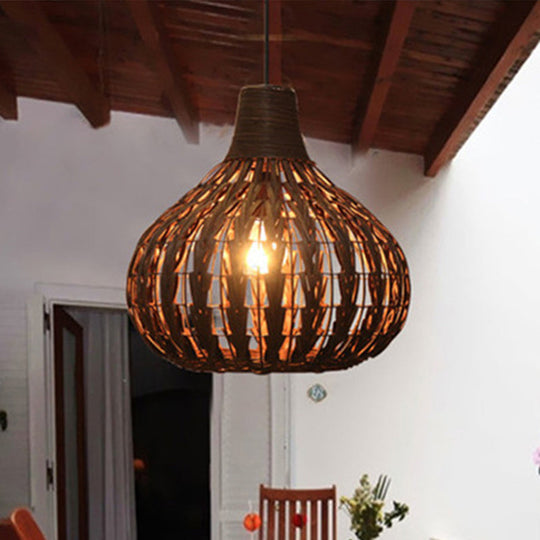 Hand-Woven Rattan Gourd Pendant Lamp - Rustic 1-Light Fixture For Restaurants