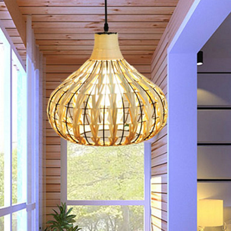 Hand-Woven Rattan Gourd Pendant Lamp - Rustic 1-Light Fixture For Restaurants