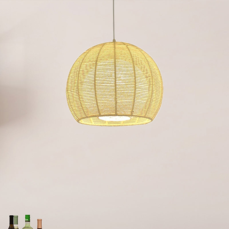 Rustic Beige Orb Pendant Light With Rope Shade For Dining Table