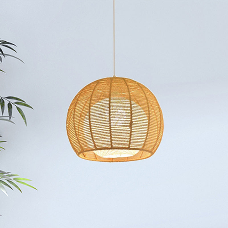 Rustic Beige Orb Pendant Light With Rope Shade For Dining Table