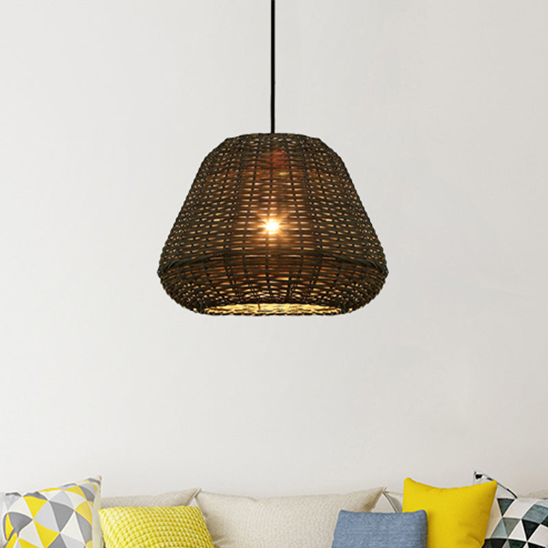 Handcrafted Rattan Bucket Pendant: Rustic Single-Head Brown Hanging Lamp For Restaurants