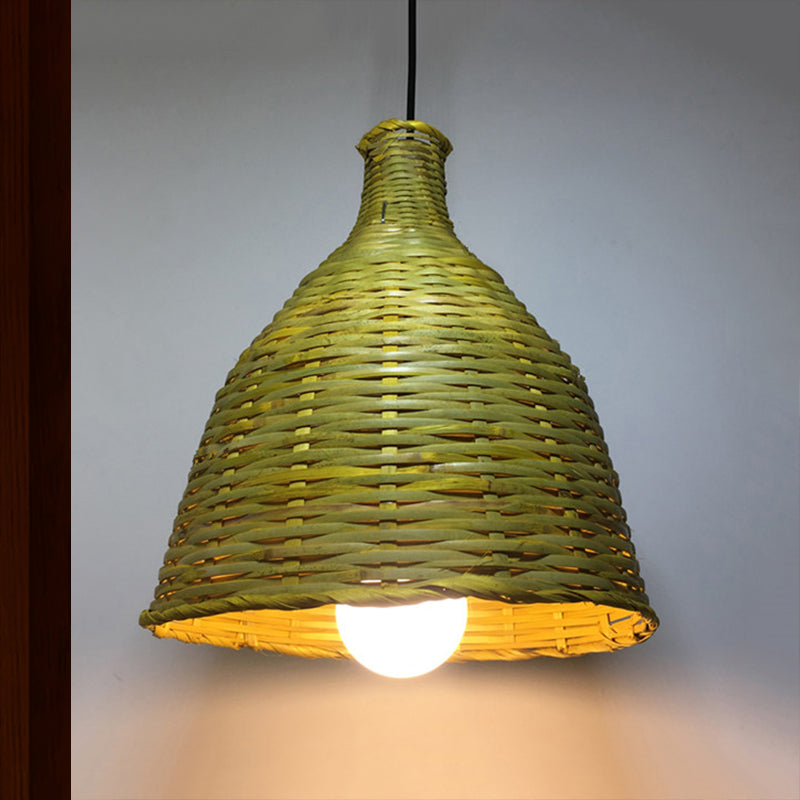 Rustic Knitted Bamboo Bell Pendant Light - Luminaire Lighting For Restaurant