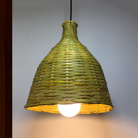 Rustic Knitted Bamboo Bell Pendant Light - Luminaire Lighting For Restaurant