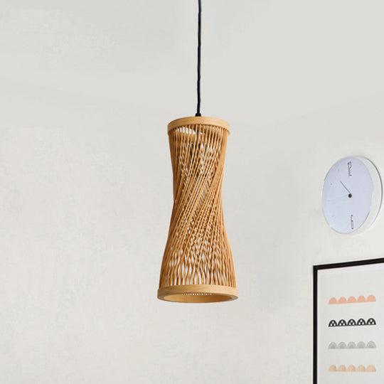 Modern Bamboo Cylinder Pendant Lamp In Beige For Dining Room