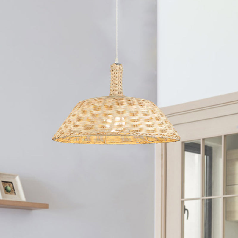 Rustic Hand-Woven Pendant Light With Barn Shade Rattan - 15/19 W Indoor Suspension Lamp In Beige