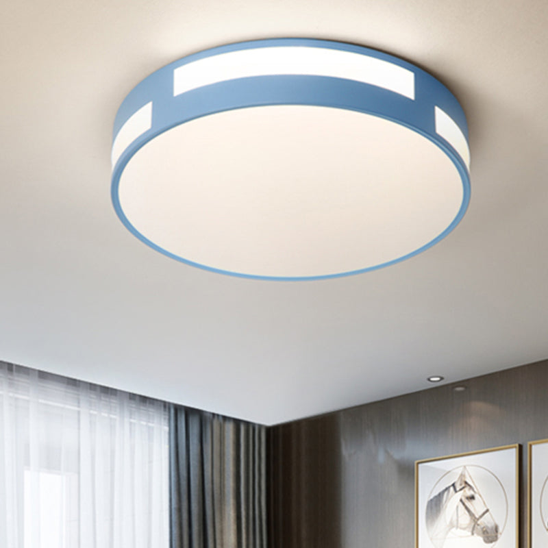 Modern Nordic LED Flush Ceiling Light with Round Acrylic Shade in Blue/Green/Pink/Yellow