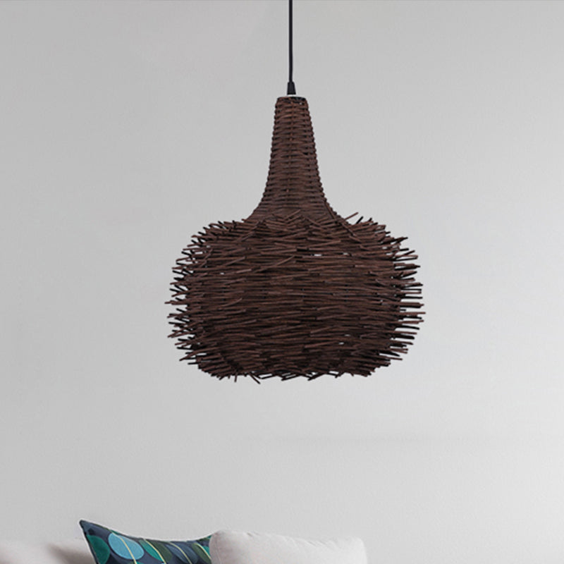 Rustic Brown Bird Nest Pendant Light with Bamboo Suspension for Living Room and Tea House