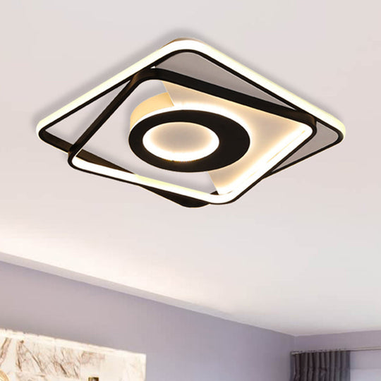 Contemporary Black/White Square Flushmount LED Ceiling Light for Bedroom - Sizes: 16", 19.5", 23.5