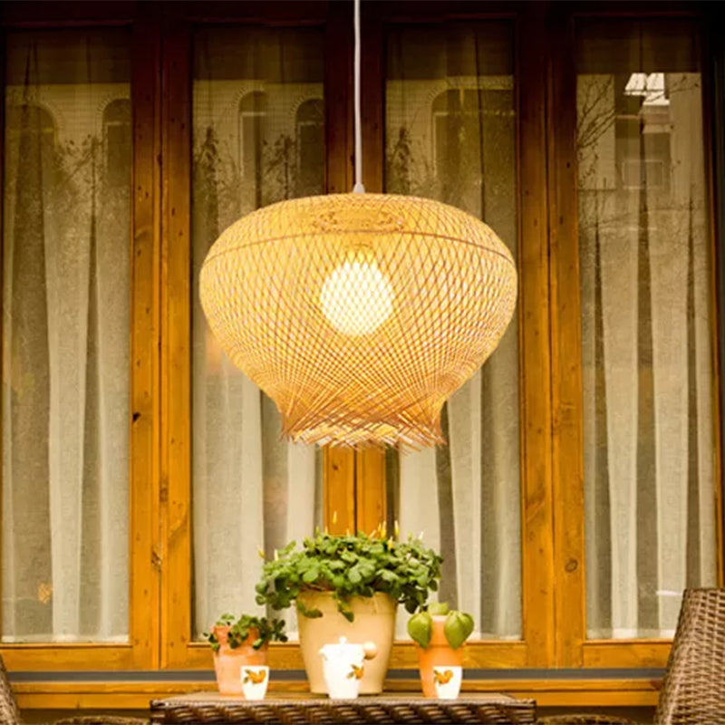 Bamboo Hanging Pendant Light Rustic Beige Lamp For Restaurant/Dining Room