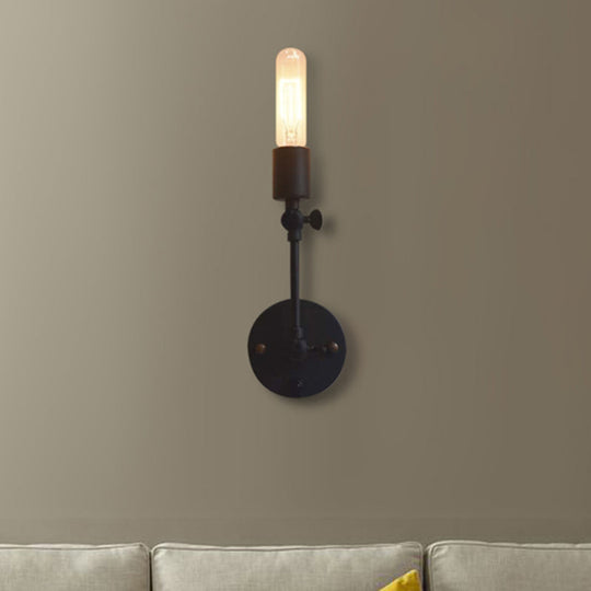 Adjustable Industrial 1-Head Open Bulb Wall Light Fixture In Black For Corridor