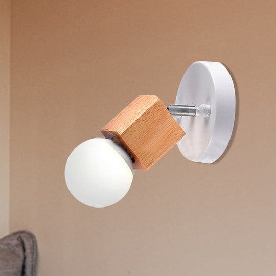 Industrial Style Black/White Wood Wall Sconce With Square Mount & Circular Backplate