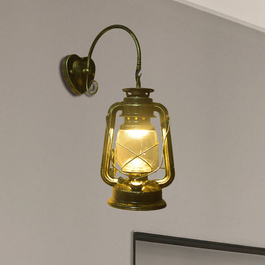 Coastal Lantern Wall Sconce: 1-Bulb Clear Glass Light In Black/Bronze/Copper For Corridor