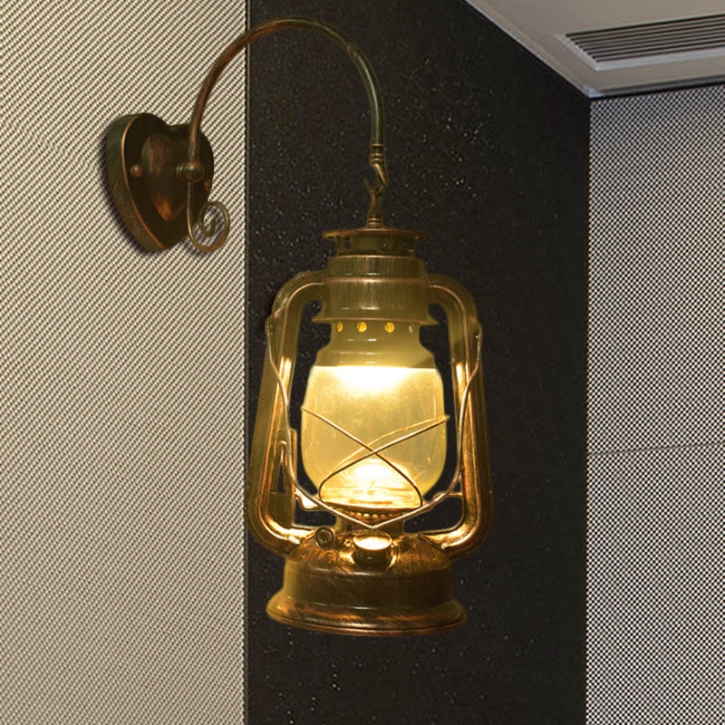 Coastal Lantern Wall Sconce: 1-Bulb Clear Glass Light In Black/Bronze/Copper For Corridor