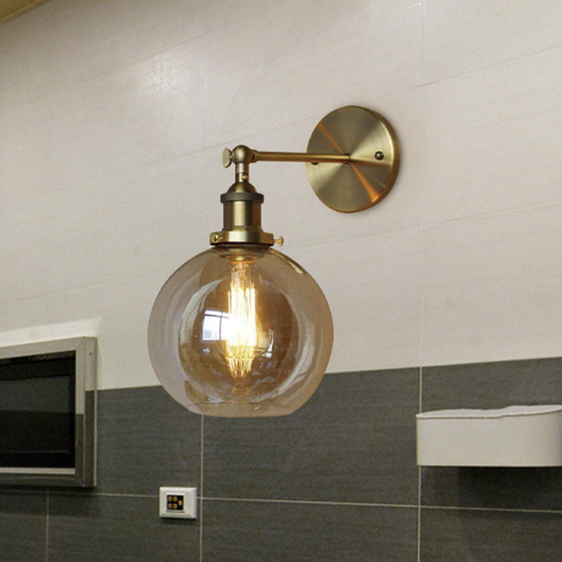 Industrial Clear Glass Globe Wall Sconce For Bedroom Lighting