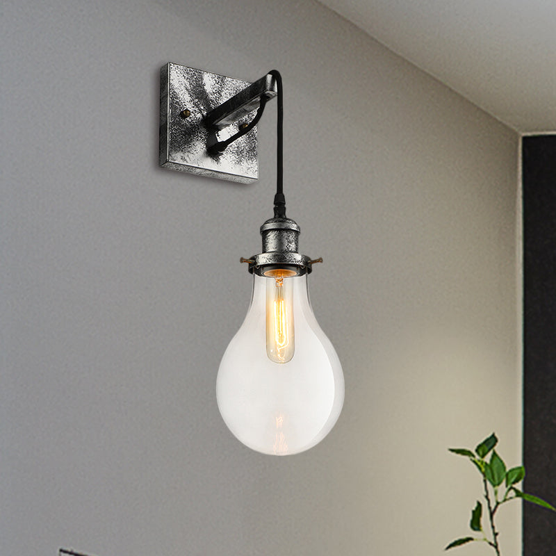 Industrial Black Wall Sconce With Clear Glass Shade And 1 Light For Living Room