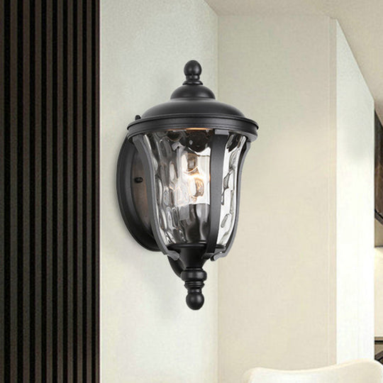 Industrial Glass Wall Lamp With Dimpled Urn Design - Single Bulb Outdoor Sconce In Black 3 Sizes