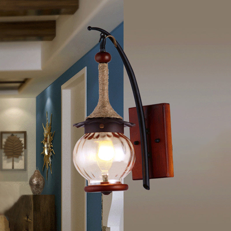 One-Light Copper Sconce With Water Glass Globe And Metal Rod For Industrial Lighting