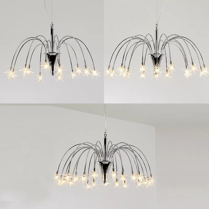 Silver Finish Firework Pendant Chandelier - Metal Romantic Pretty Ideal For Dining Room