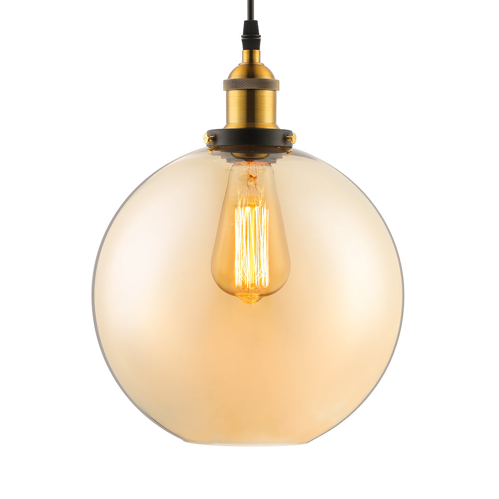 Industrial Single Light Globe Pendant - Clear Glass Hanging Lamp in Grey/Brown (8"/10"/12" Wide)