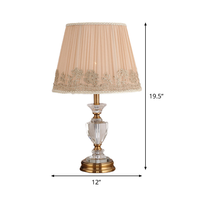 Modern Beige Flared Crystal Table Light- 1 Head Fabric Reading Lamp For Living Room