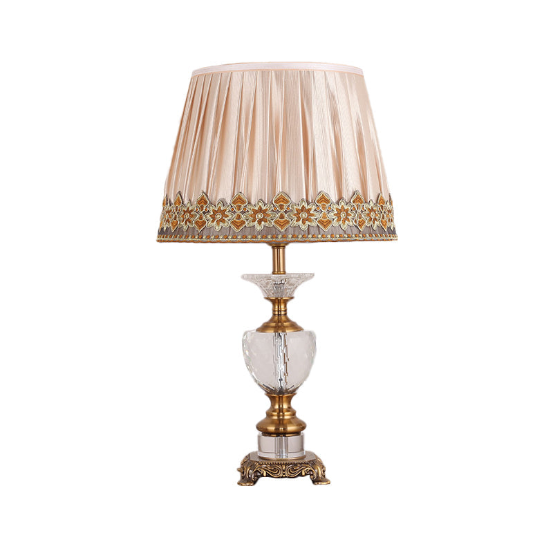 Modern Gold Desk Lamp With Fabric Shade & Metallic Sculpted Base