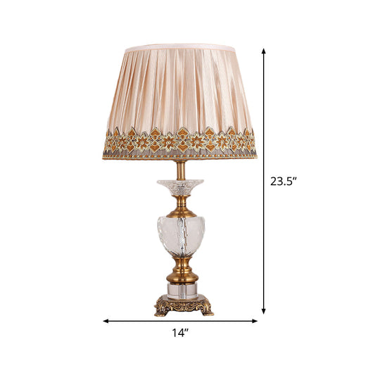 Modern Gold Desk Lamp With Fabric Shade & Metallic Sculpted Base