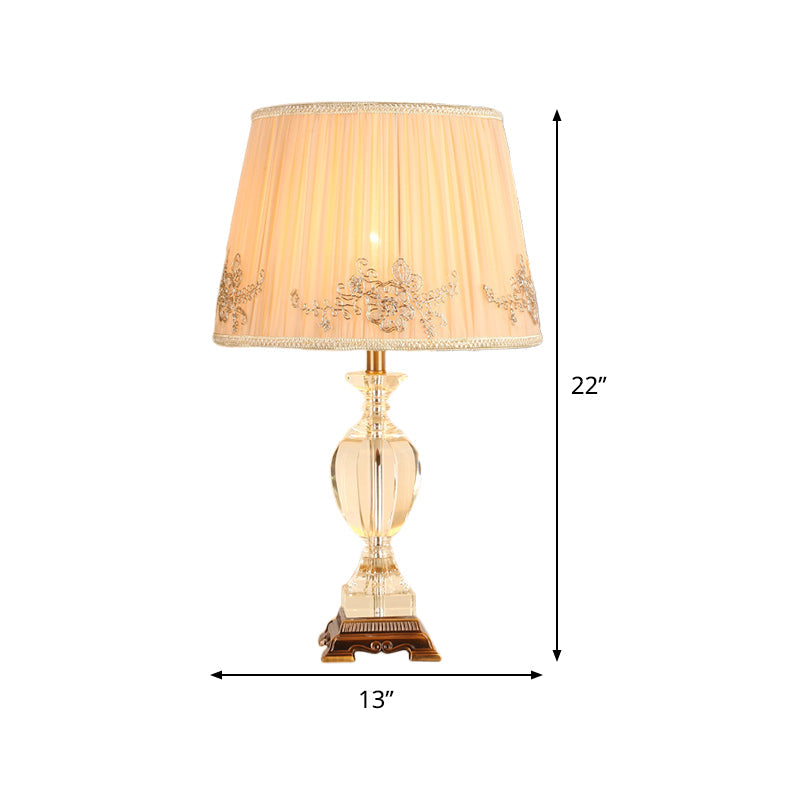 Modern Curved Fabric Desk Lamp With Hand-Cut Crystal Detail And Beige Shade