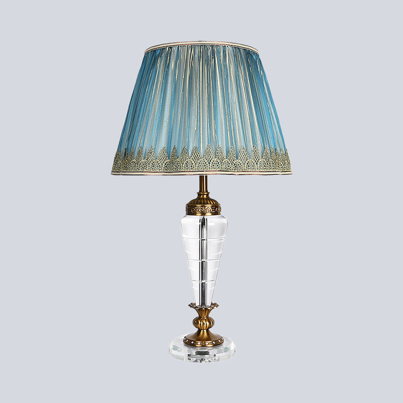 Modernist Crystal Nightstand Lamp In Blue - Conical Reading Light For Bedroom