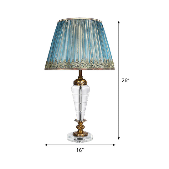 Modernist Crystal Nightstand Lamp In Blue - Conical Reading Light For Bedroom