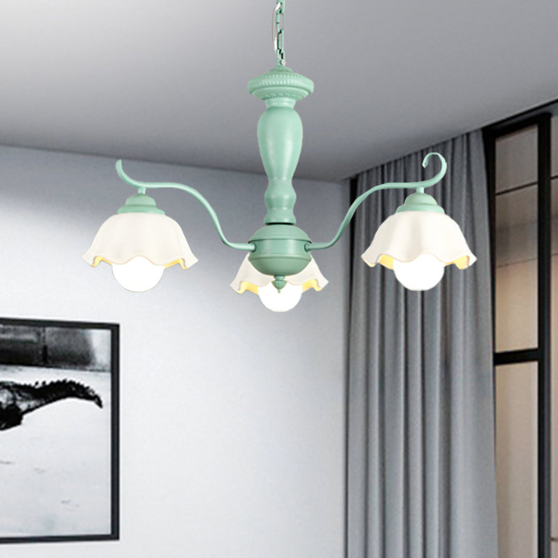 Traditional Frosted Glass Scalloped Chandelier: 3/6/8 Lights Bedroom Ceiling Pendant