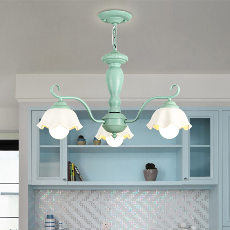 Traditional Frosted Glass Scalloped Chandelier: 3/6/8 Lights Bedroom Ceiling Pendant