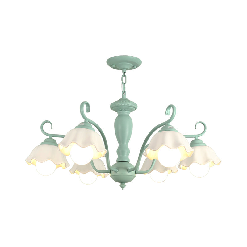 Traditional Frosted Glass Scalloped Chandelier: 3/6/8 Lights Bedroom Ceiling Pendant