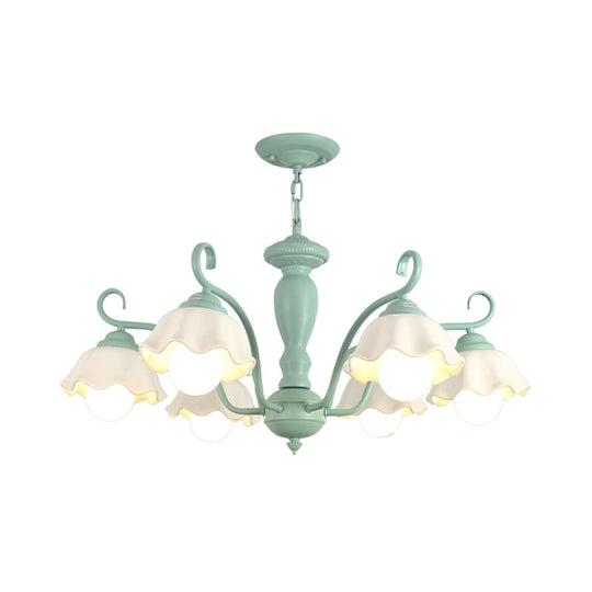 Traditional Frosted Glass Scalloped Chandelier: 3/6/8 Lights Bedroom Ceiling Pendant