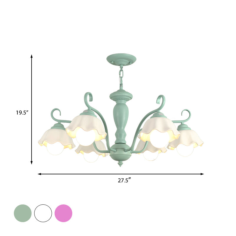 Traditional Frosted Glass Scalloped Chandelier: 3/6/8 Lights Bedroom Ceiling Pendant