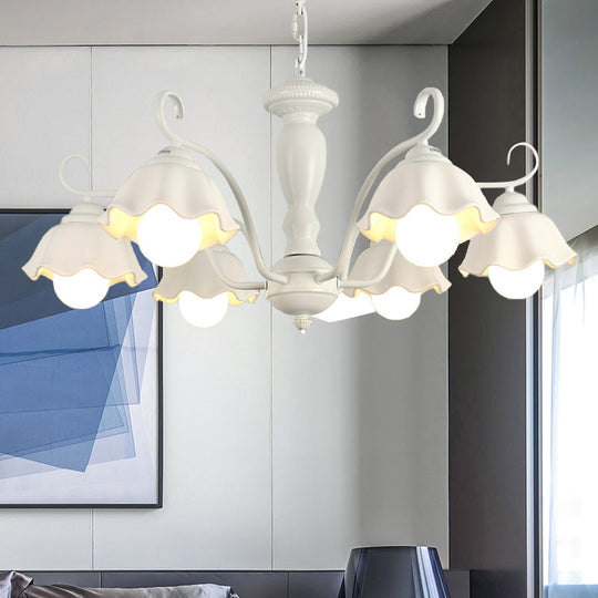 Traditional Frosted Glass Scalloped Chandelier: 3/6/8 Lights Bedroom Ceiling Pendant