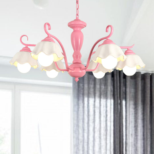 Traditional Frosted Glass Scalloped Chandelier: 3/6/8 Lights Bedroom Ceiling Pendant