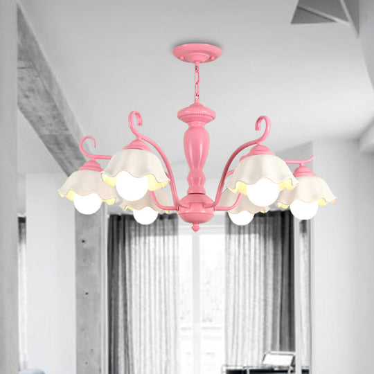 Traditional Frosted Glass Scalloped Chandelier: 3/6/8 Lights Bedroom Ceiling Pendant