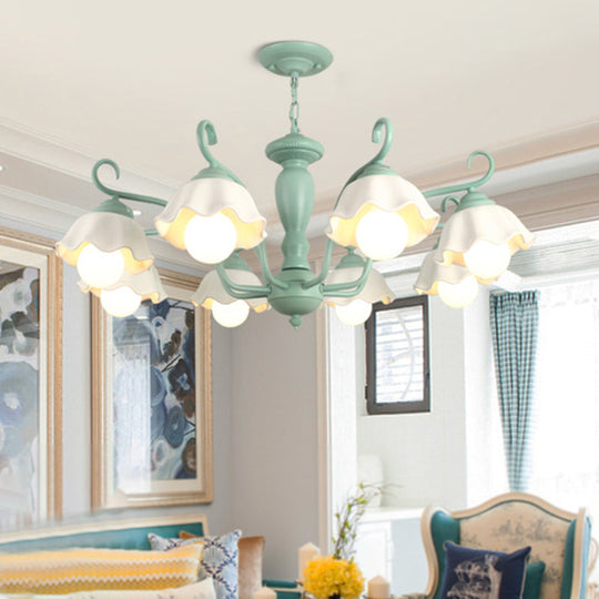 Traditional Frosted Glass Scalloped Chandelier: 3/6/8 Lights Bedroom Ceiling Pendant