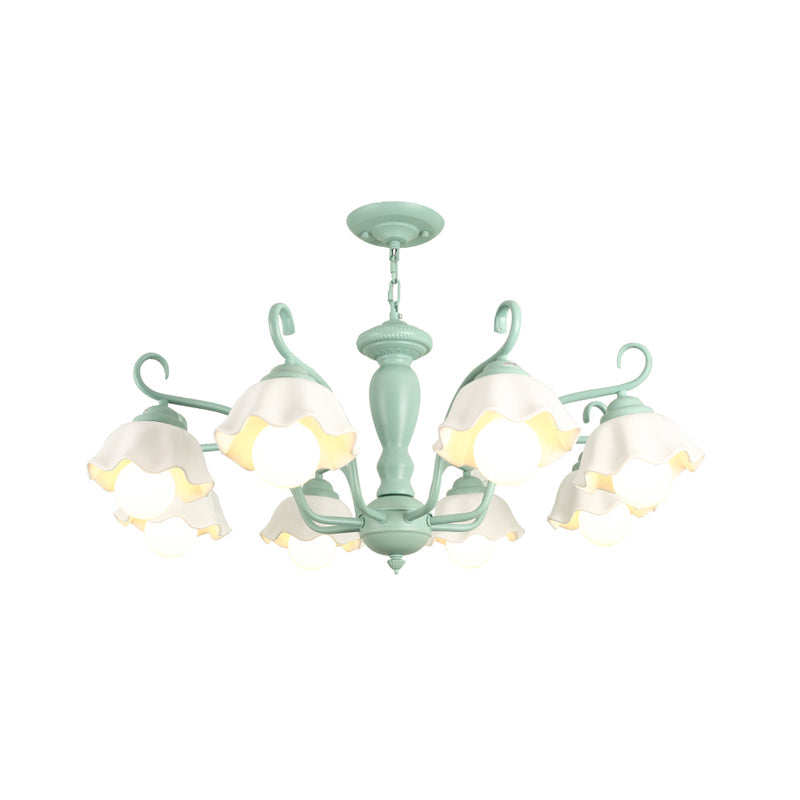 Traditional Frosted Glass Scalloped Chandelier: 3/6/8 Lights Bedroom Ceiling Pendant